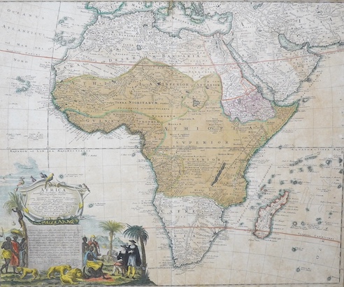 Johann Baptist Homann (German, 1664-1724), hand coloured engraved map of Africa, 1737, 47 x 57cm. Condition - fair, some discolouration throughout